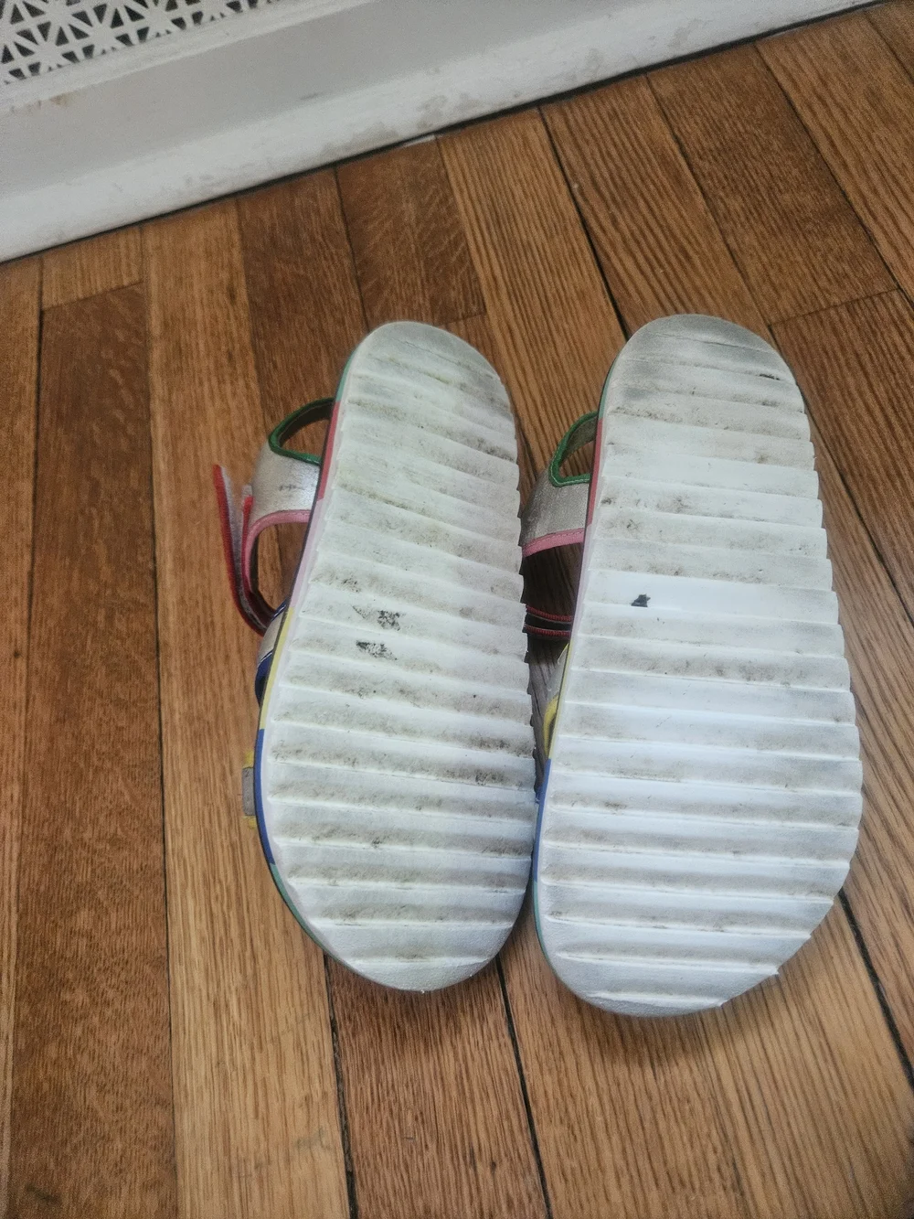 Mini Boden Girls Multi-Color Leather Sandals - Pink, Yellow, Blue, Silver